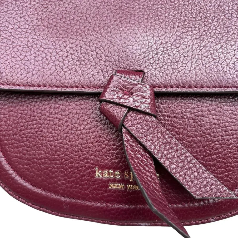 Kate Spade New York Classic Knott Pebbled Leather Medium Saddle Bag in Grenache - Picture 5 of 14